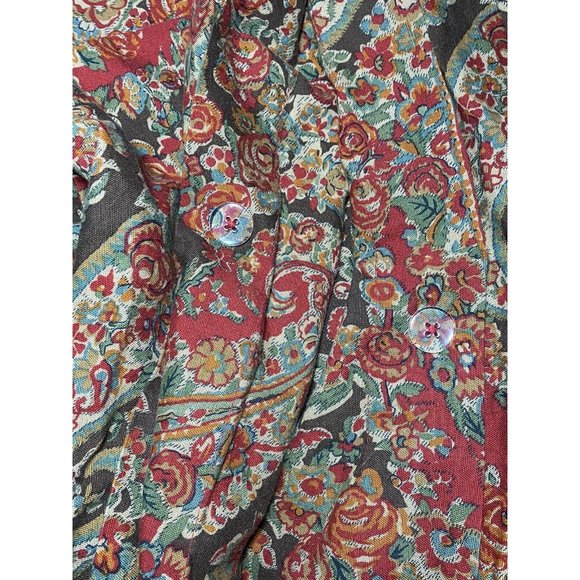 Pottery Barn Red Carrie Paisley Full/Queen Duvet Cover Cotton Linen Brown Floral - Picture 3 of 7